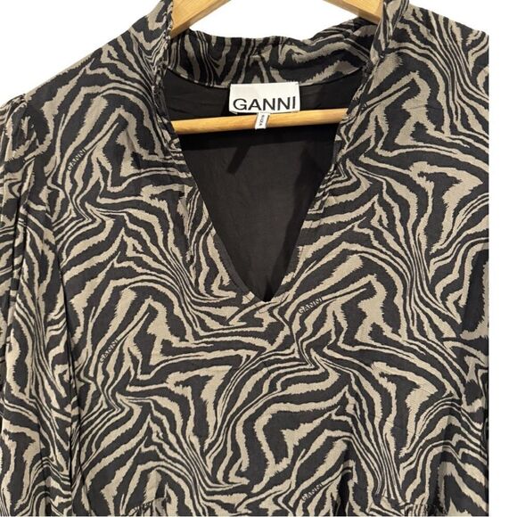 Ganni Gathered printed georgette mini dress Size EU 34 - Picture 7 of 14